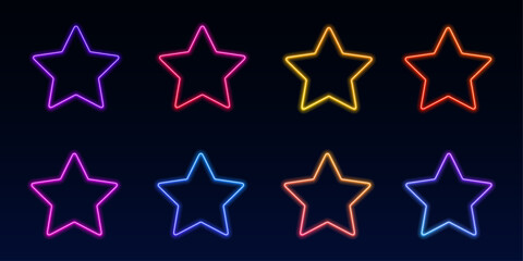 Obraz premium Vibrant neon stars glow with smooth rainbow gradients in abstract digital space. Soft luminous edges create futuristic shapes and modern energy. Perfect transparent element for banners and UI.