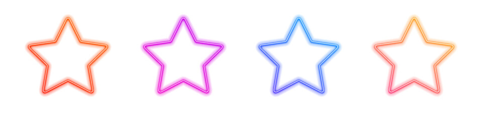 Obraz premium Bright neon stars with vibrant gradient glow form abstract shining shapes. Smooth luminous highlights create dynamic digital energy. Perfect transparent PNG for banners, posters, and creative layouts.