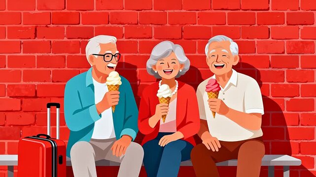 Elderly people eating ice cream
