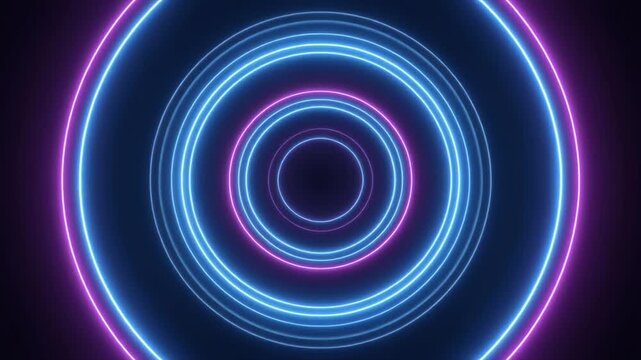 Dual layer energy rings glowing blue purple rotating slowly seamless futuristic surreal ambience cascading softly abstract unique style ultra realistic loop