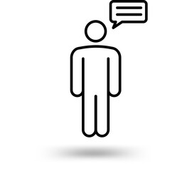 Simple illustration of a person communicating with a speech bubble, conveying a message or idea