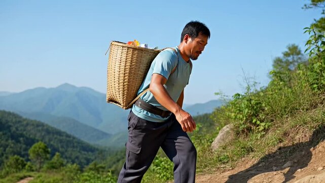 Hiker Exploring Mountain Trail with Backpack