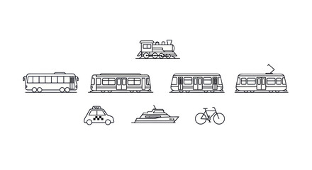 Set of Transportation Icons: Train, Bus, Tram, Taxi, Yacht, Bicycle © jaguar