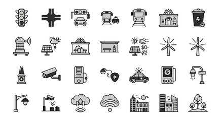 Smart City Icons: Technology, Infrastructure, and Sustainability Concepts © jaguar