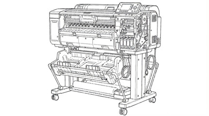 Large industrial printing machine on wheels with open panel