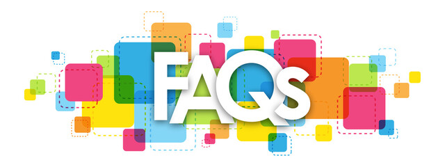 FAQs colorful typography banner on transparent background