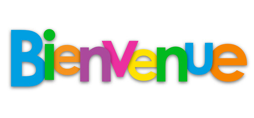 BIENVENUE (WELCOME in French) colorful typography banner on transparent background