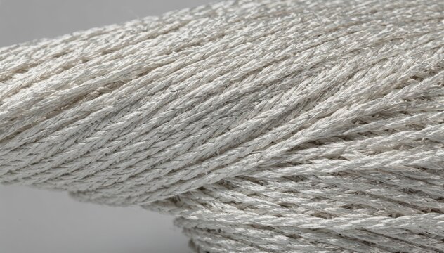 Medium shot capturing highmodulus polyester yarn with sharp texture emphasizing enhanced strength for heavyduty belts and loadbearing equipment.