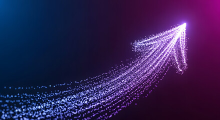 Glowing particle arrow shape ascending against dark blue and purple gradient full hd 4k stock image download background