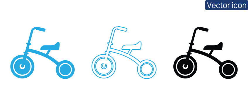 Modern vector tricycle icons in blue and black for your design projects