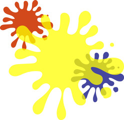 Obraz premium Explosion of yellow, red, and blue paint splatters on white background.