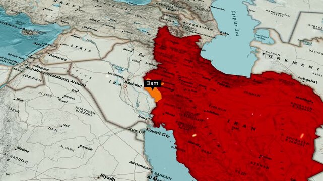 Strategic Map Highlighting Ilam Province Iran Bordering Iraq Within Western Regional Geography