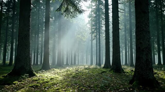 Tranquil Ground Textures Focus on moss-covered forest floor or fallen leaves, bathed in diffused light with a smooth, gradient background blur.