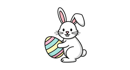 Obraz premium White Easter Bunny Holding Colorful Egg Isolated on White Background