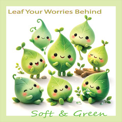 A delightful 3D illustration featuring adorable leaf-shaped creature characters designed in a cute minimalist kawaii style. Each character displays a gentle smile, soft pastel green tones, smooth matt