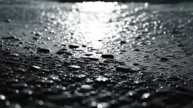 Abstract Coastal Light Play An artistic, slightly blurred close-up shot capturing the interplay of light and shadow on the water's surface and submerged sand, creating an abstract tritone pattern