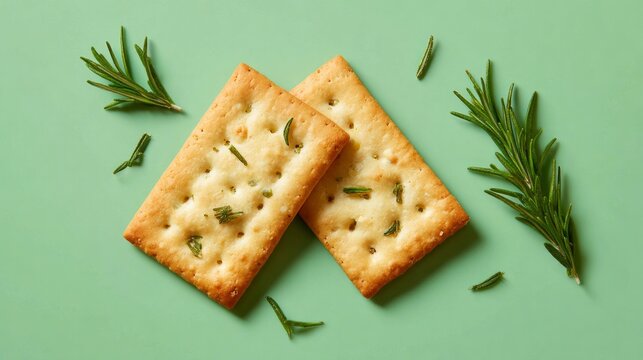 Two crackers with herbs on top of them