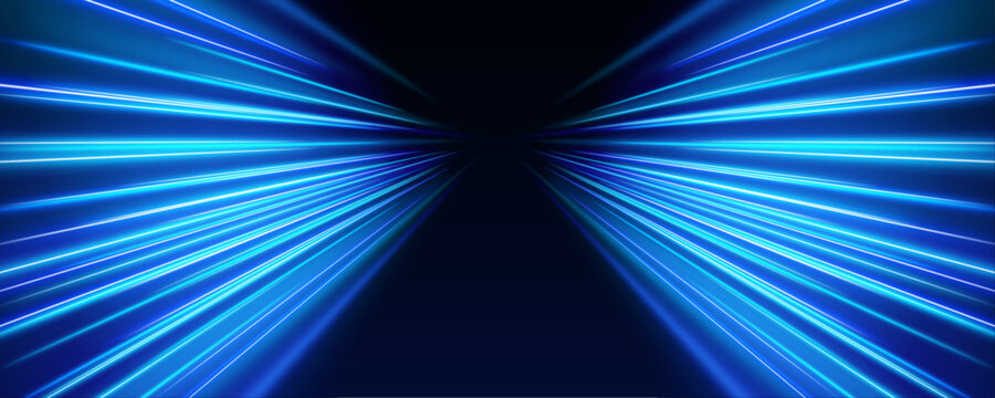 Neon light ribbons twist and spiral in radiant motion. Electric gradients shift from cyan to violet with fluid transitions. The composition conveys acceleration and modern digital aesthetics.