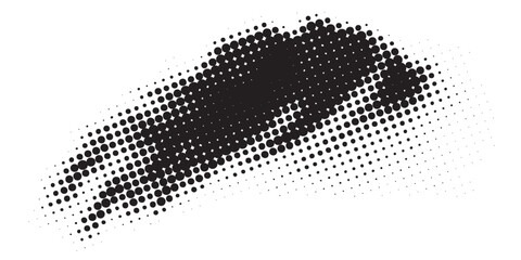 Abstract Halftone Brush Stroke with Dark Dots on White Background.
