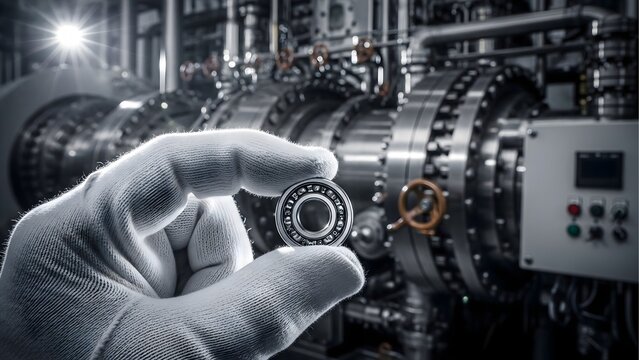 Close up of Technician Holding Metal Ball Bearing for Industrial Machinery Maintenance and Factory Manufacturing