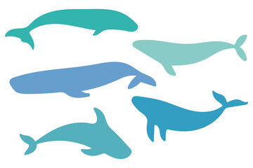 Fototapeta premium Collection of Whale Silhouette Illustration