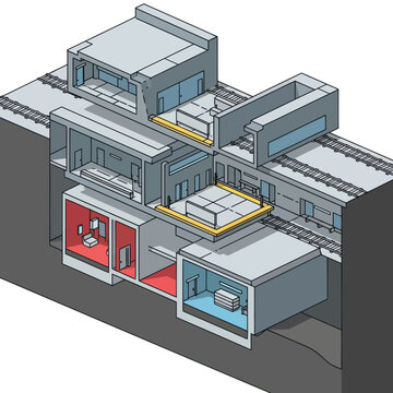 3D Isometric Illustration of Modern Factory Building.