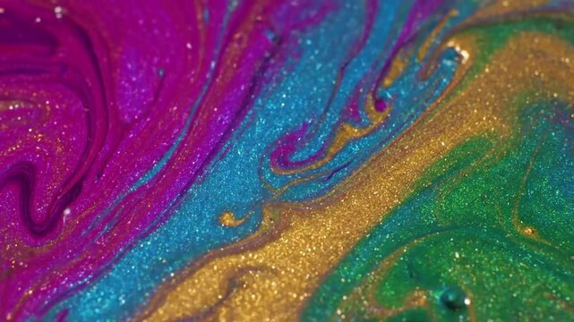Pearlescent Microcosm An extreme close-up of a pearlescent substance, revealing its intricate, light-refracting details as it slowly moves.