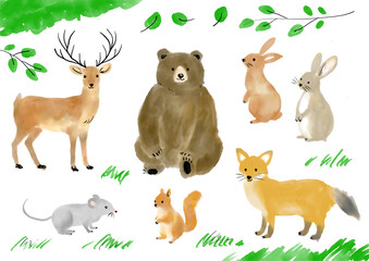 Cute woodland animals watercolor set &ndash; hand drawn forest animal collection 
