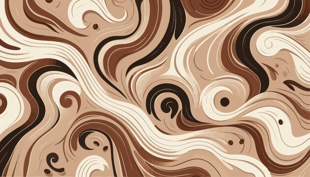 modern coffee abstract seamless pattern with spirals and waves