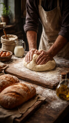 Fototapeta premium Baker kneading dough