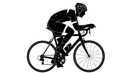 Obraz premium Silhouette of a cyclist riding a road bike depicted in a stark black and white style