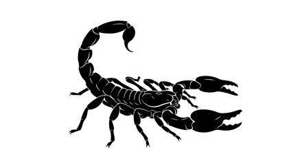 A striking black silhouette of a scorpion with its tail curved over its body high quality