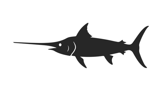 Black silhouette illustration of a swordfish, a powerful marine predator. Its long bill and sleek body symbolize speed and strength, ideal for logos and ocean-themed graphic designs