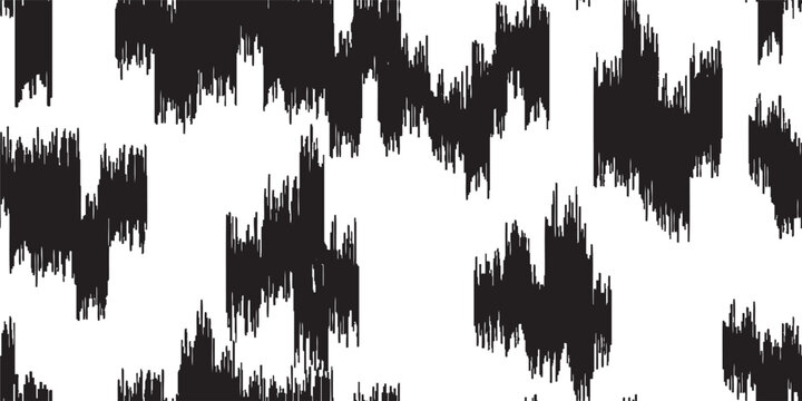 Abstract Black and White Ikat Pattern Seamless Textile Design.