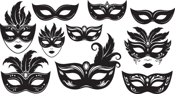 Collection of black and white masquerade masks designs