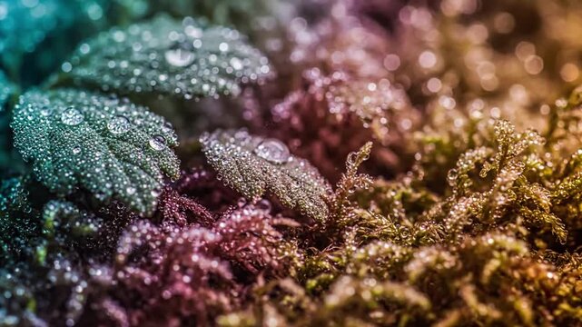 Macro Dew Sparkle Extreme close-up of water droplets on natural surfaces creating brilliant highlights.