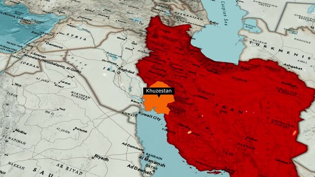 Strategic Map Highlighting Khuzestan Province Iran Bordering Iraq and Persian Gulf Coast