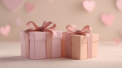 Fototapeta premium Two pink boxes with bows on them
