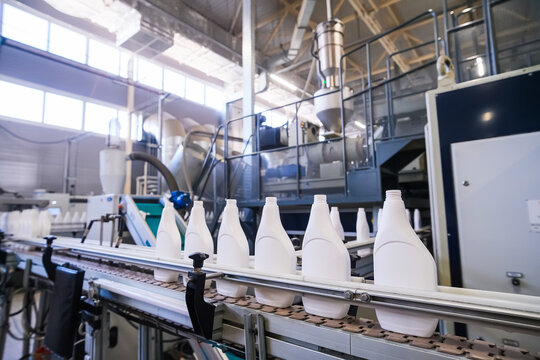 The production process of plastic spray bottles intended for household chemicals.
