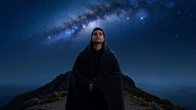 Woman Under a Starry Night Sky
