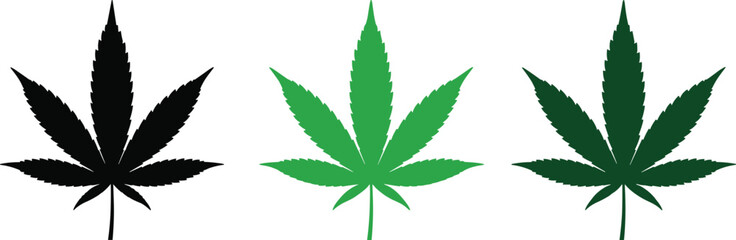 Cannabis leaf silhouettes, marijuana plant, hemp design, green leaf, black leaf, botanical art, medical cannabis, culture, nature, herbal symbol, organic