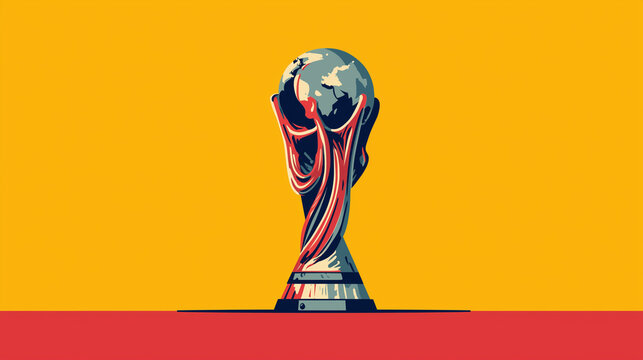 Ilustra&ccedil;&atilde;o de trof&eacute;u dourado em fundo amarelo representando vit&oacute;ria, conquista esportiva e prest&iacute;gio em competi&ccedil;&atilde;o internacional de futebol