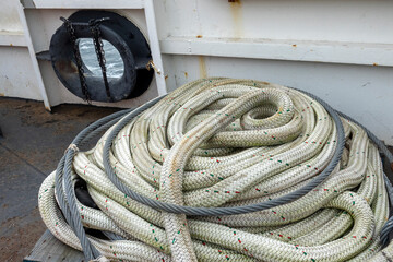 Big mooring cables in a car ferry