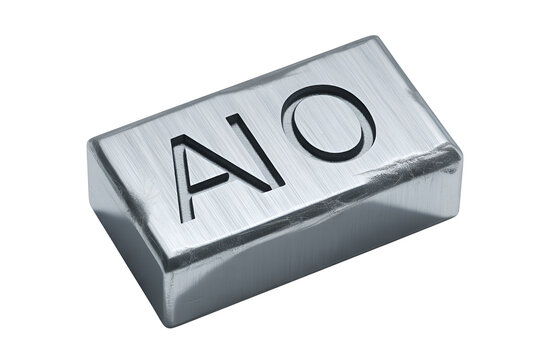 Small rectangular chip labeled with 'aio' marking in a metallic silver finish