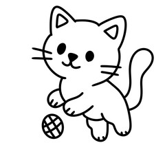 Cute cat outline playing with a ball.