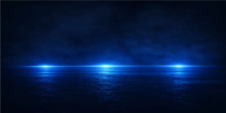 Abstract blue light background featuring a dark stormy cloudscape over the moonlit sea texture with a touch of space and lightning design