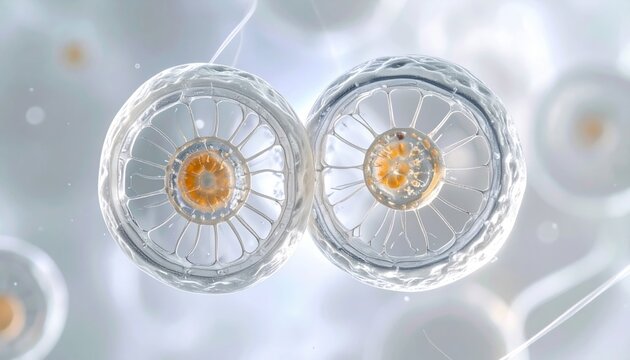 Two Paramecia Undergoing Cellular Division, Illustrating Biological Reproduction and Growth