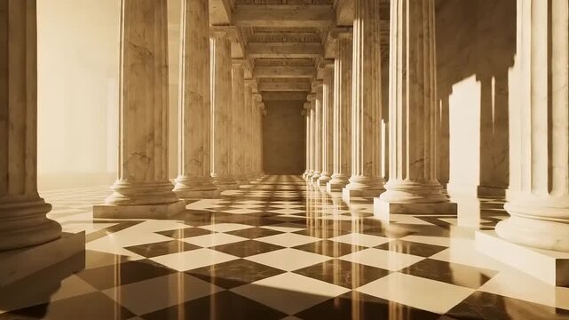 Ancient Greek Temple Hallway with Columns.