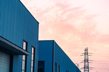 Beautiful exterior view of the Machinery & Iron Factory at sunset