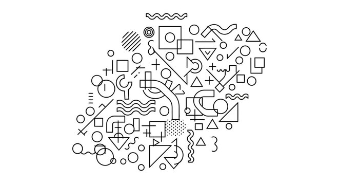 Assorted Geometric Shapes and Symbols Illustration.